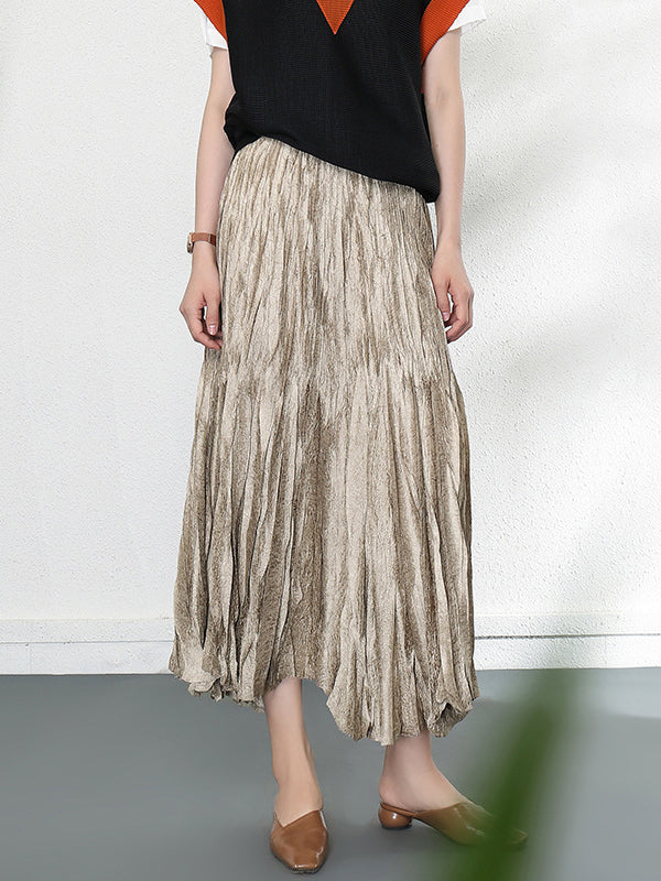 Elasticity Pleated Solid Color A-line High Waisted Skirts Bottoms