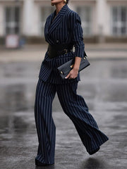 Printed Striped Loose Trousers Suit Pants