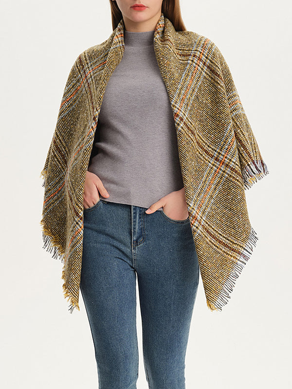 Fringed Keep Warm Plaid Triangle Shawl&Scarf