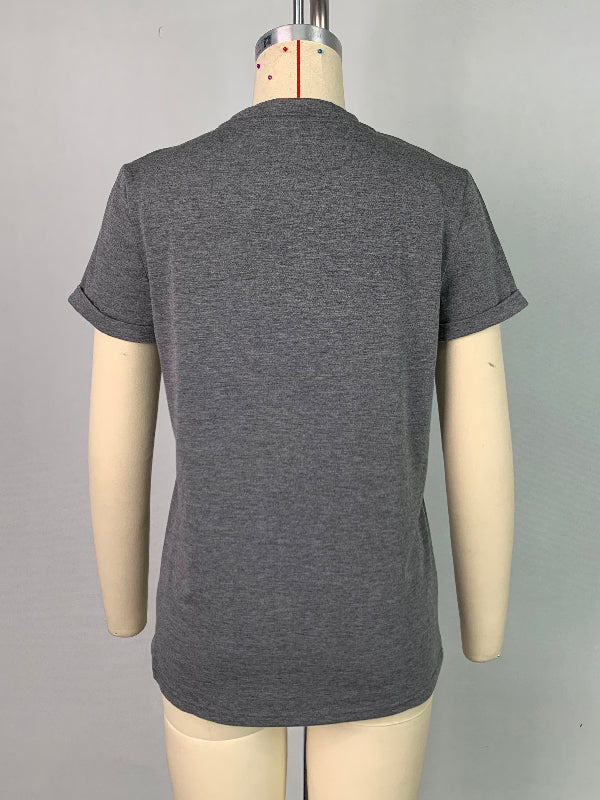Solid Color Short Sleeves Round-neck T-Shirts Tops