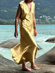 Solid Color Loose Sleeveless Deep V-Neck Maxi Dresses
