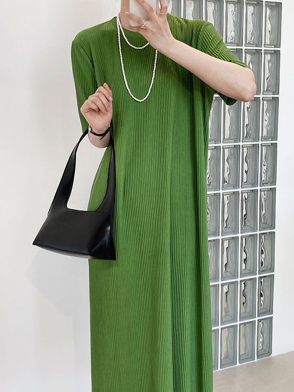 Original Casual Pleated Solid Color Midi Dress