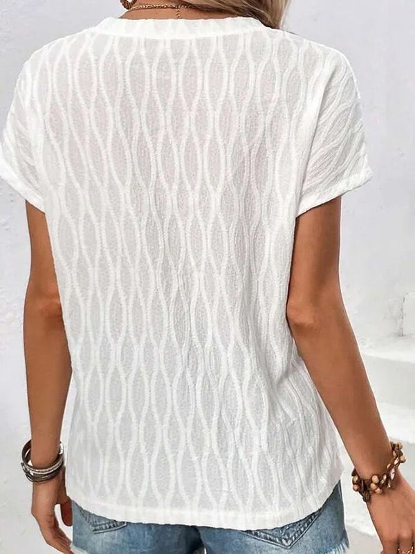 Jacquard Solid Color Split-Front Batwing Sleeves Loose Round-Neck T-Shirts Tops