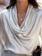 Solid Color Long Sleeves Loose Heaps Collar Blouses&Shirts Tops