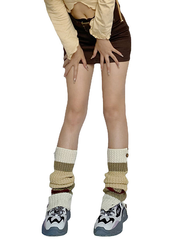 Leisure Buttoned Contrast Color Leg Warmers Accessories