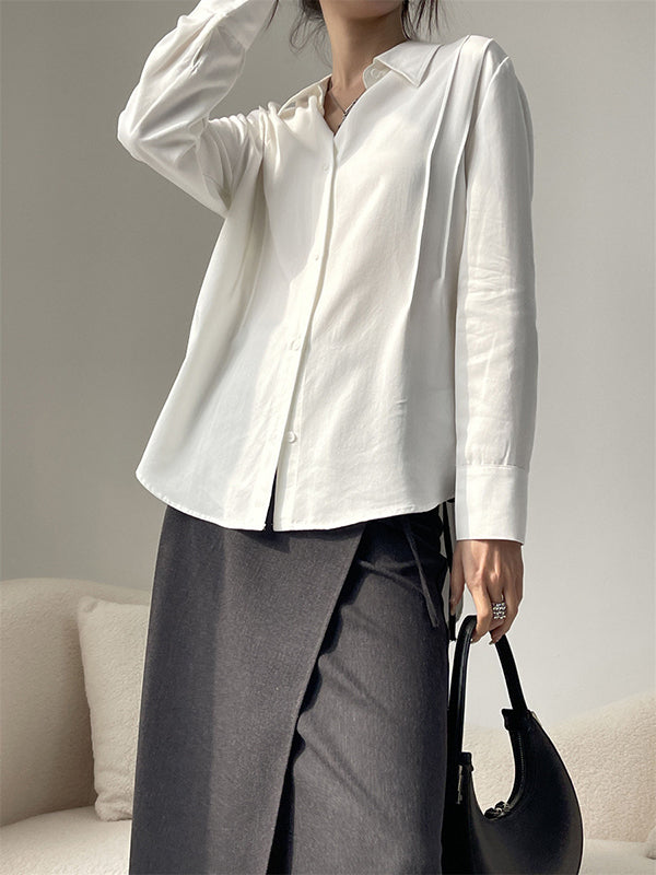 Pleated Split-Joint Long Sleeves Loose Lapel Blouses&Shirts Tops