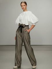 Puff Sleeves Buttoned Solid Color Blouses&Shirts Tops