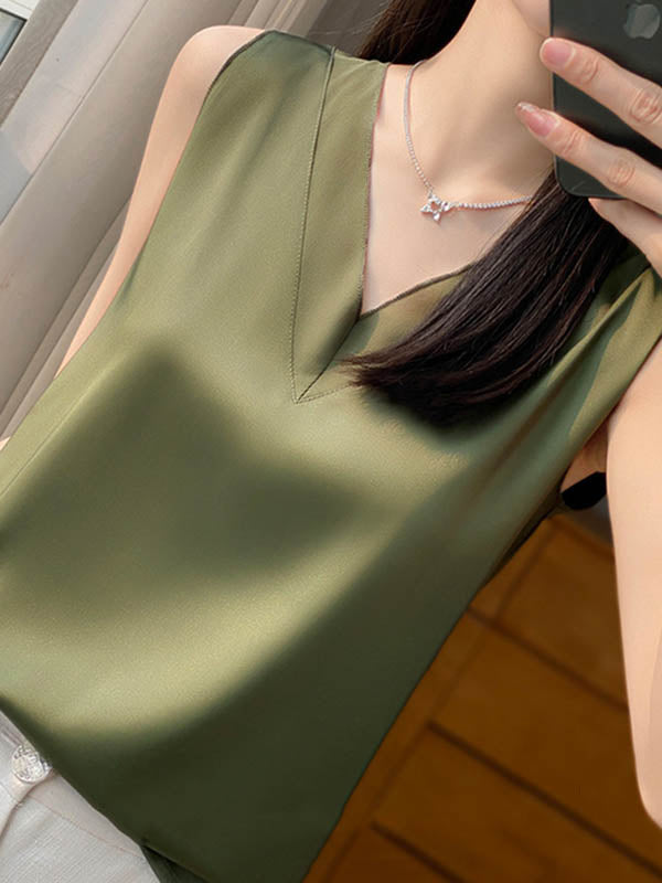Solid Color Loose Sleeveless V-Neck Vest Top