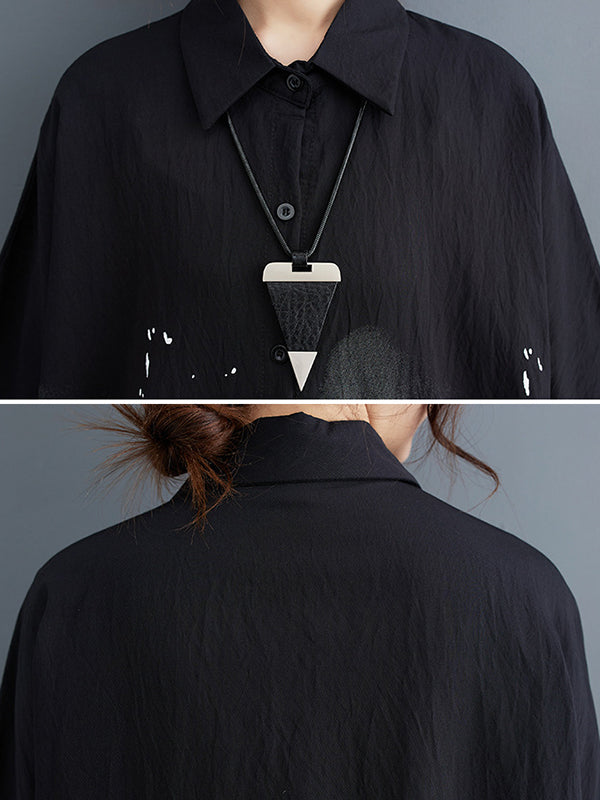 Printed Half Sleeves Loose Lapel Midi Dresses