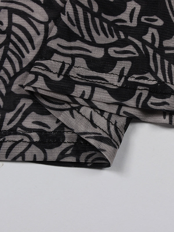 Printed See-Through Split-Joint Long Sleeves Skinny High Neck Maxi Dresses Evening Dresses