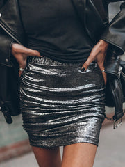Elastics Pleated Shiny Bodycon Skinny Skirts