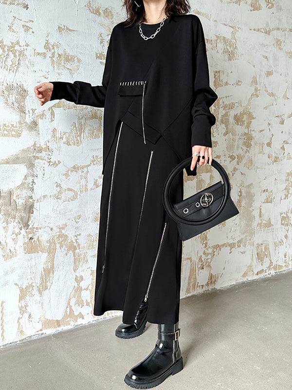 Asymmetric Long Sleeves Loose Round-Neck Sweatshirt Tops