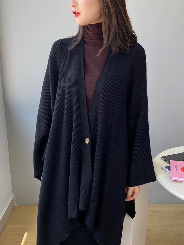 Loose Raglan Sleeve V-Neck Shawl Cardigan Tops