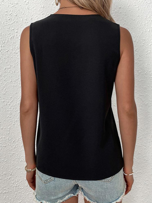 Split-Joint Loose Sleeveless V-Neck Vest Top Blouses