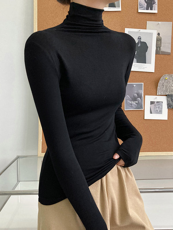 Simple 5 Colors Modal High-Neck Long Sleeves T-Shirt Top