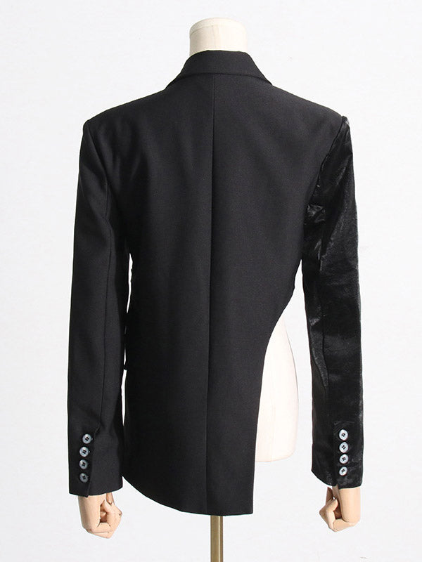 Asymmetric Solid Color Split-Joint Zipper Irregularity Long Sleeves Notched Collar Outerwear Blazer