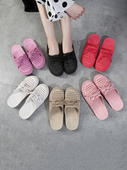Hollow Lace-Up Round-Toe Slippers Mules&Slides