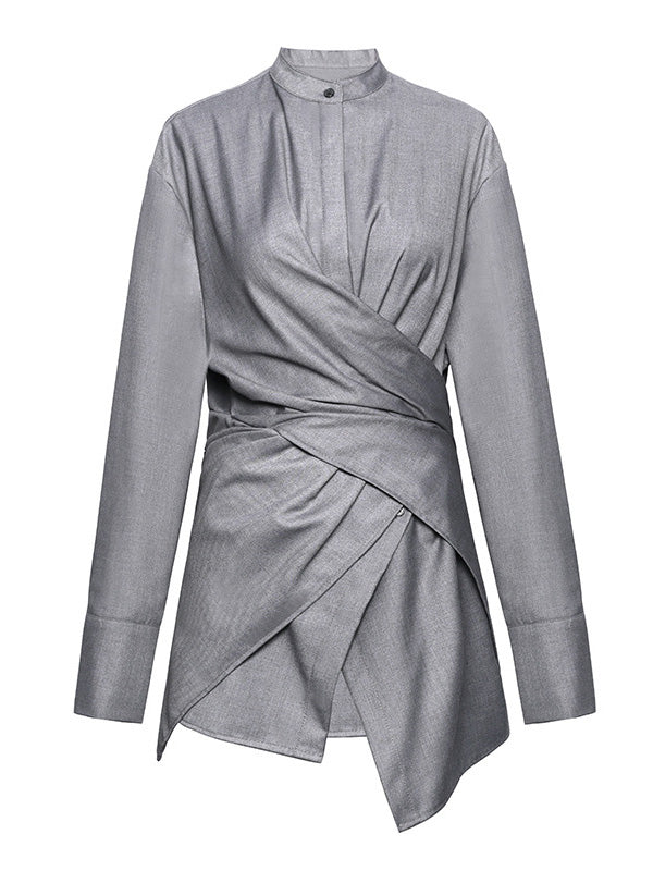 Light Maturity Irregular Stand Collar Long Sleeve Shirt