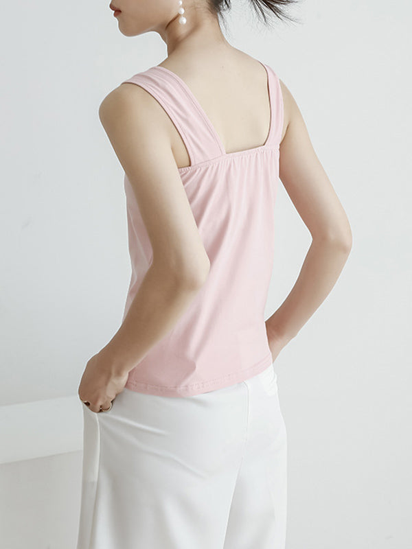 Casual Simple 6 Colors Square-Neck Sleeveless Vest