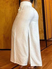 Chains Elasticity Pleated Pockets High Waisted Loose Trousers Pants