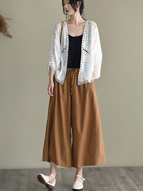 Seven-Quarter Sleeves Crochet Hollow Solid Color Outerwear