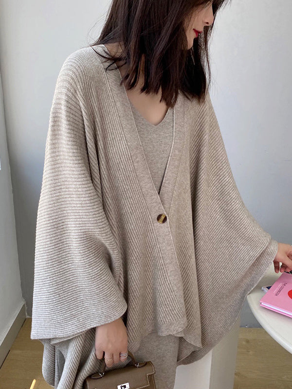 Loose Raglan Sleeve V-Neck Shawl Cardigan Tops