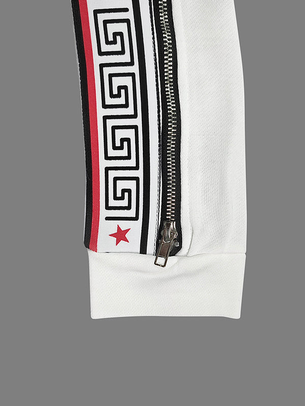 Letter Print Split-Side Zipper Long Sleeves Hooded Jackets+Pants Two Pieces Set