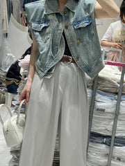 Asymmetric Buttoned Pockets Split-Joint Loose Sleeveless Lapel Collar Vest Outerwear