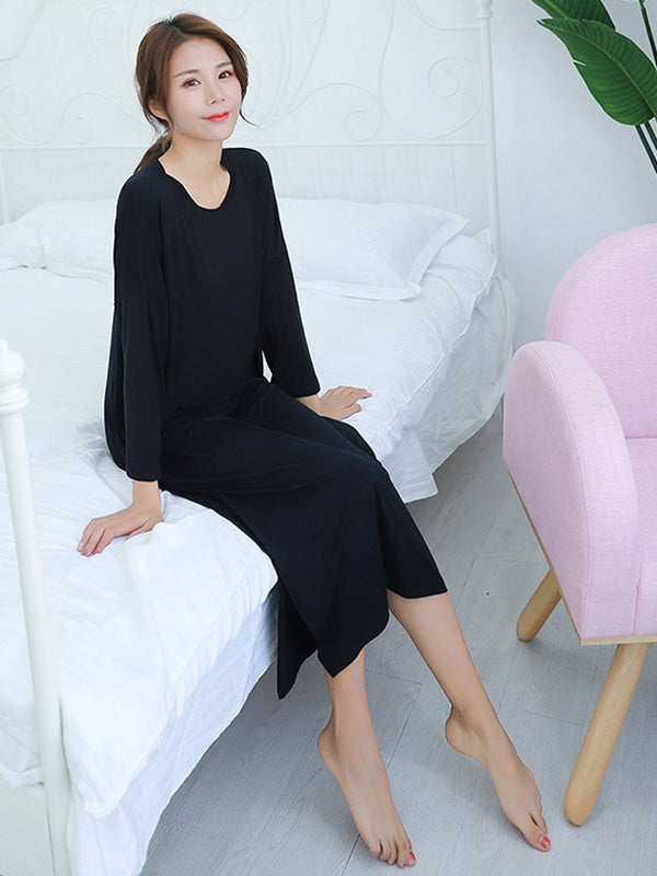 Modal Long Sleeve Split-Side Loose Pajamas Dress