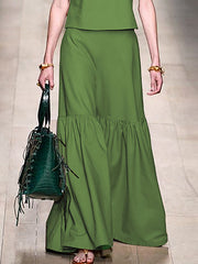 Pleated Solid Color Split-Joint A-line Loose Skirts Bottoms