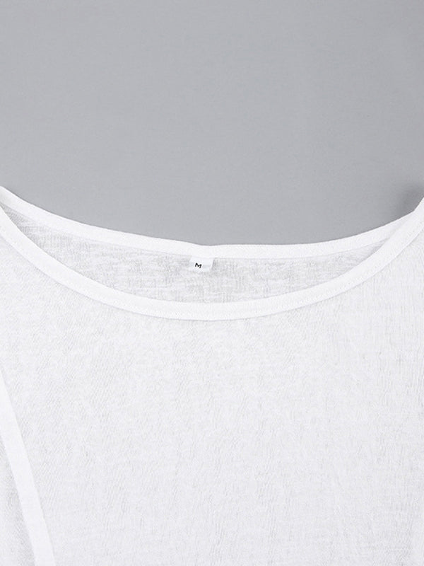 Pleated Solid Color Long Sleeves Skinny Round-Neck T-Shirts