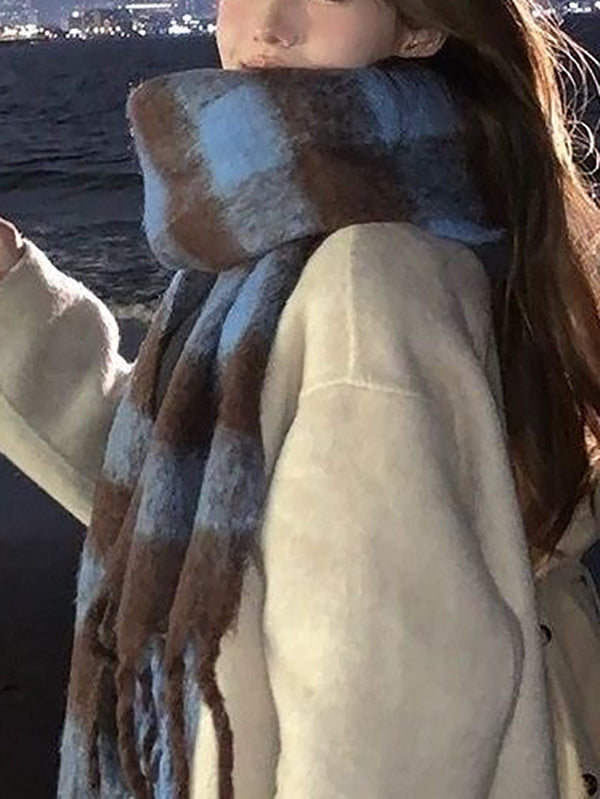Keep Warm Plaid Tasseled Thick Shawl&Scarf