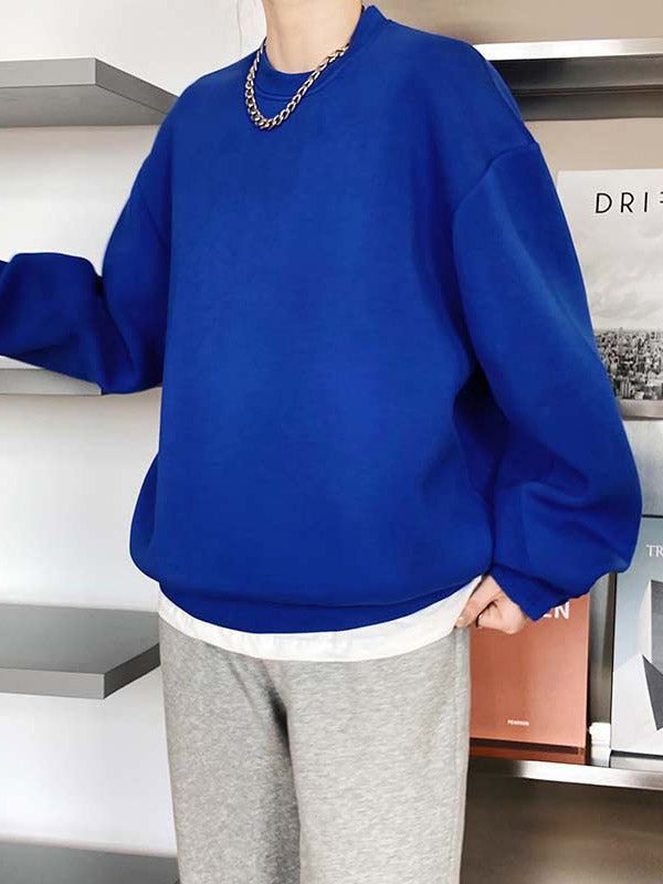 Solid Color Long Sleeves Loose Round-Neck Sweatshirt Tops