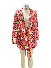 Notched Collar Long Sleeves Loose Buttoned Pockets Printed Blazer Top + Shorts Bottom Two Pieces Set