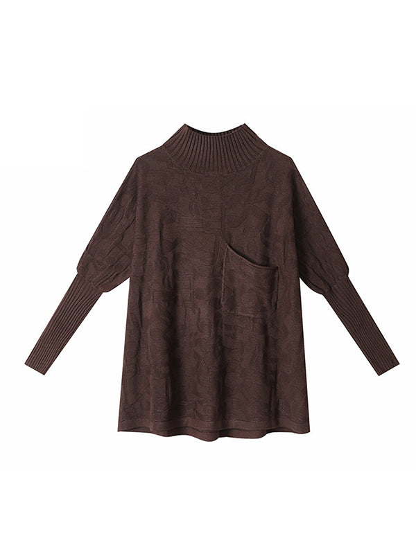 Original Pleated High-Neck Long Sleeves Sweater Top