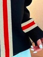 Split-Joint Striped Long Sleeves Loose High Neck Sweater Tops