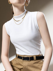 Solid Color Split-Joint Plus Size Skinny Mock Neck Vest Top