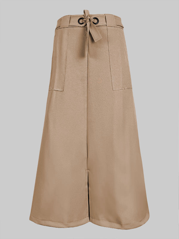 Split-front Split-Joint Tied Waist High Waisted Loose Skirts