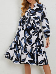 Elasticity Flower Print Ruffled Split-Joint A-Line High Waisted V-Neck Midi Dresses