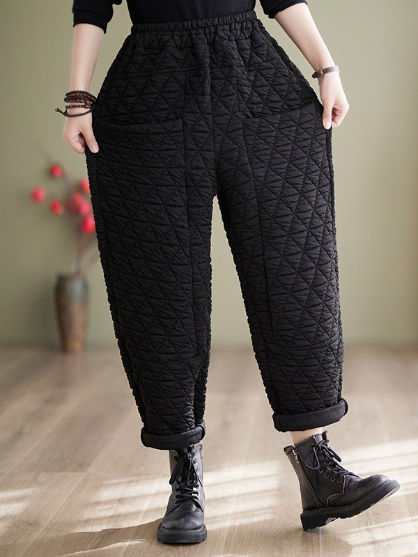 Elasticity Quilted Split-Joint Harem Pants High Waisted Trousers Pants