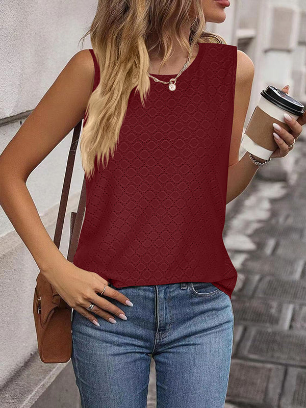 Solid Color Loose Sleeveless Round-Neck Vest Top