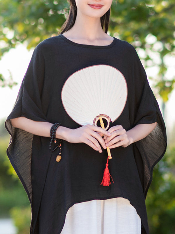 See-Through Solid Color Half Sleeves High-Low Round-Neck Blouses
