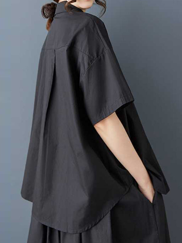 Buttoned Flower Print Loose Short Sleeves Lapel Blouses&Shirts Tops
