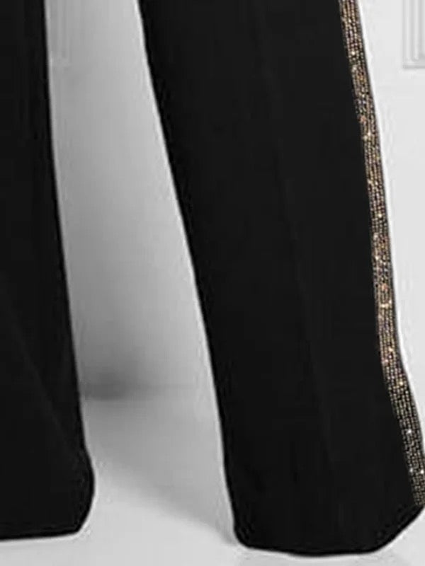Buttoned Pockets Solid Color High Waisted Loose Trousers Pants