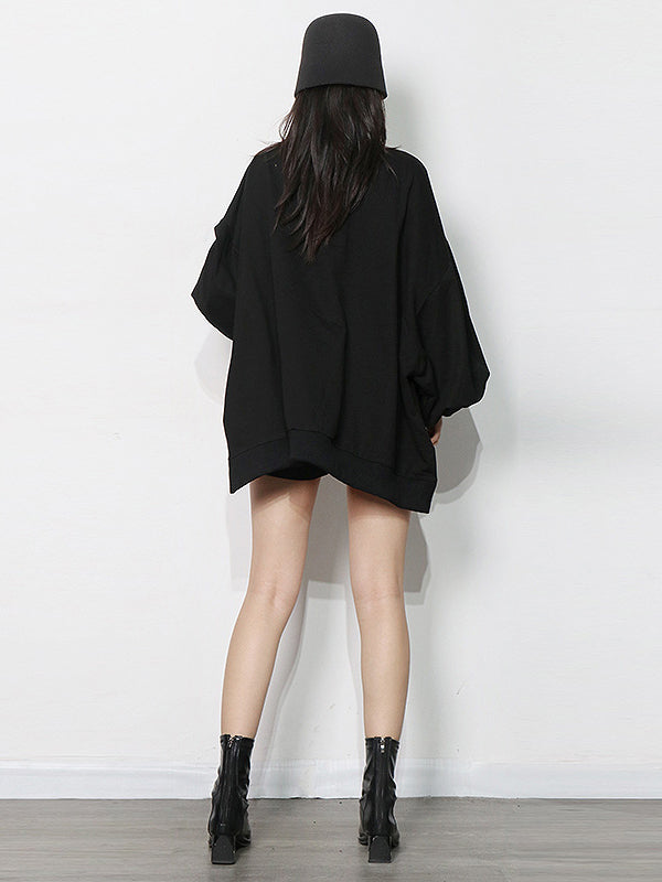 Casual Simple Puff Sleeves Solid Color Round-Neck Sweatshirt Top