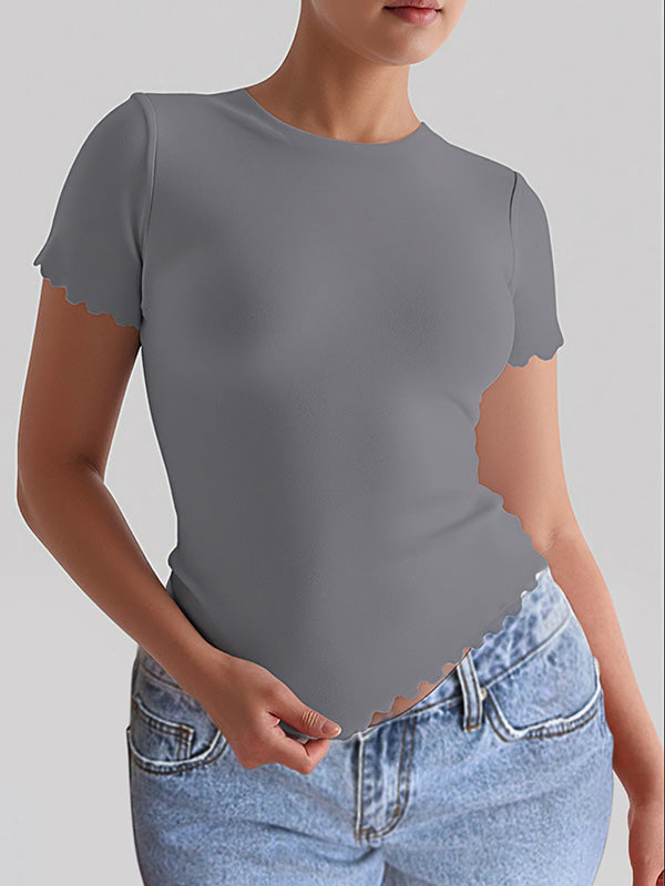 Solid Color Short Sleeves Skinny Round-Neck T-Shirts Tops
