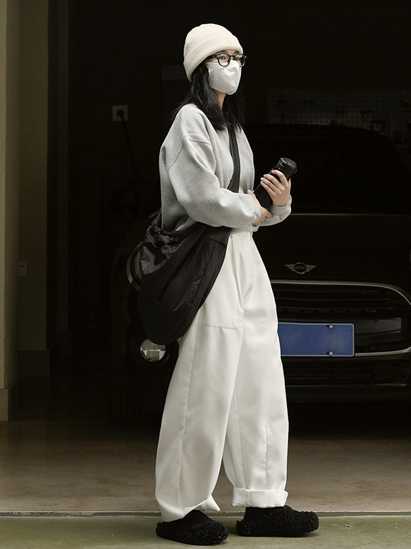 Casual Loose Wide Leg Solid Color Pants