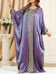 Muslim Printed Split-Joint Batwing Sleeves Loose Muslim Abaya Maxi Dresses