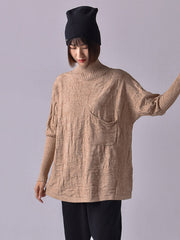 Original Pleated High-Neck Long Sleeves Sweater Top