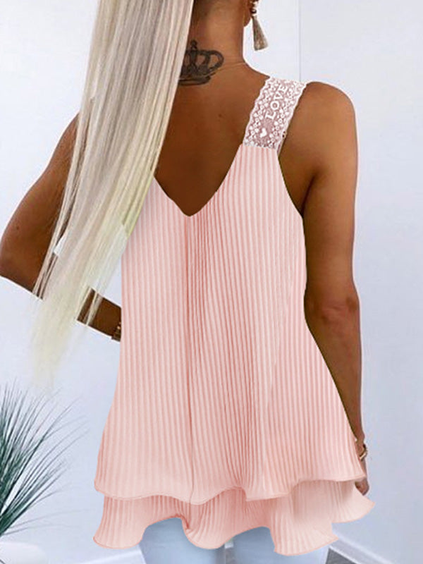 Solid Color Loose Sleeveless U-Neck Vest Top